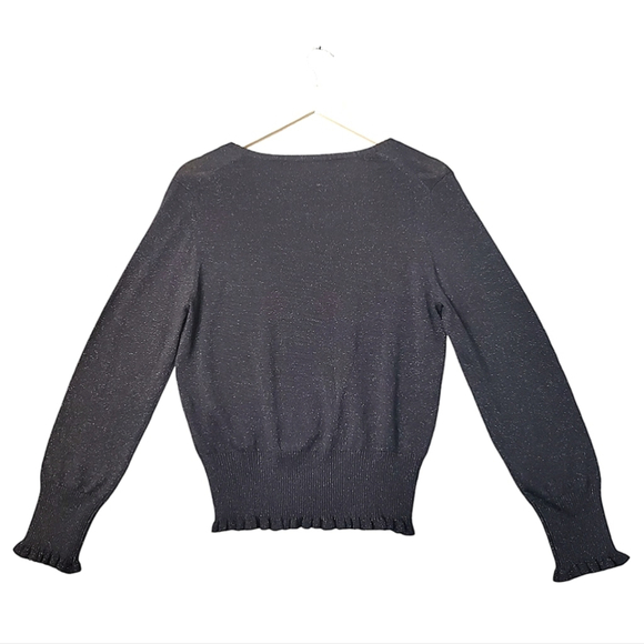 Versailles Sweater Silk Metallic Ruffle Flower Coquette Feminine Black Gold (M) - Picture 4 of 8